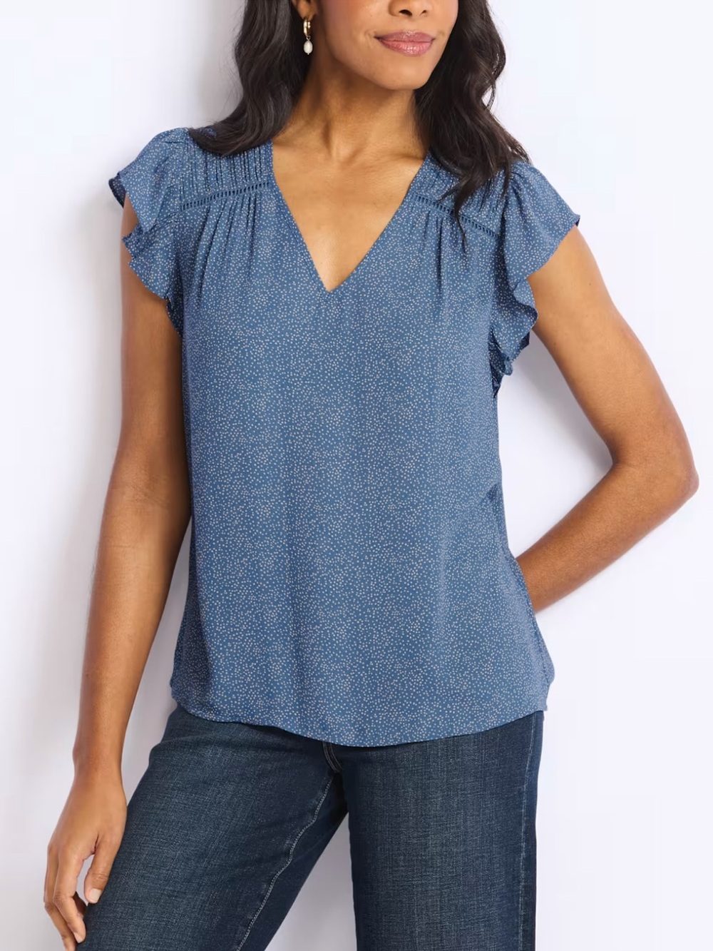 LES SEREIN Jenna Flutter Sleeve Blouse - Blue - L